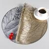 Round PVC Placemats with Gold Foil Leaf Pattern Heat Resistant Waterproof Table Mat Warm Dining Atmosphere Mats for Home Dining Party Decor