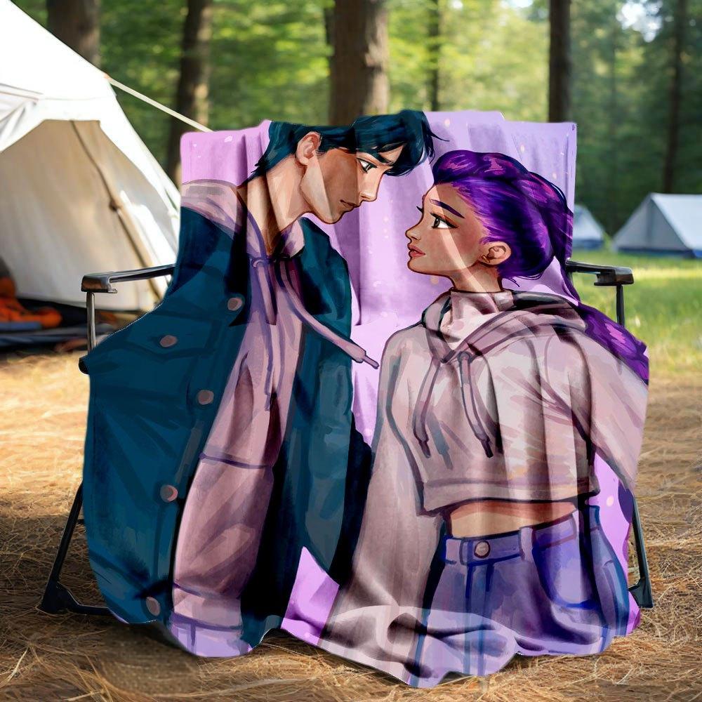 "Romantic Purple Hair Hoodie Set: Trendy Couple Outfit"Blanket Lightweight Flannel Throw Blanket for Sofa, Bed, Travel, Camping, Livingroom,