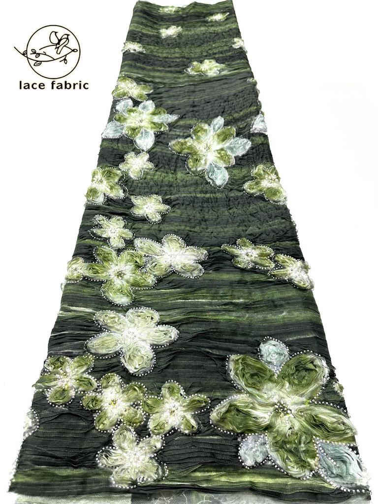 Latest Nigerian 3d Lace Fabric 2026 5 Yards African Sequins Lace Fabric Beaded Tulle Embroidered Fabric for Wedding Dress Sewing