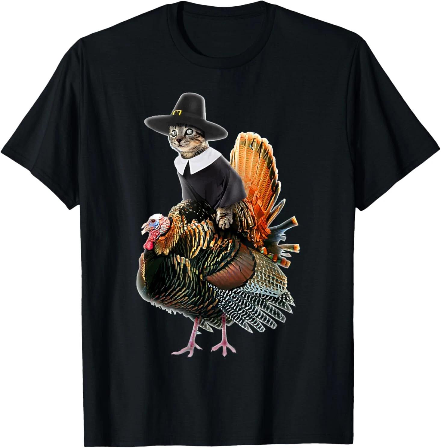 Thanksgiving Cat Pilgrim Costume Thanksgiving Turkey Gift T-Shirt L