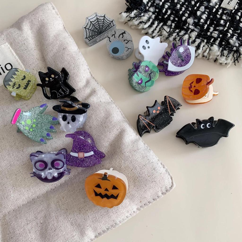 Halloween Mini Claw Clips: Quirky Ghost, Pumpkin, Bat Acrylic Hair Accessories
