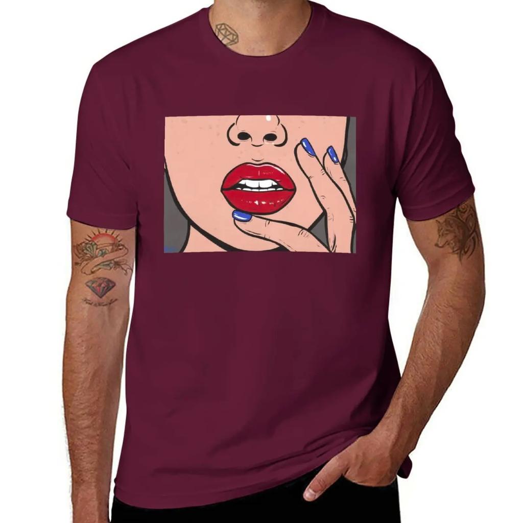 Red Lips Comic Girl T-Shirt oversizeds cute clothes t shirts
