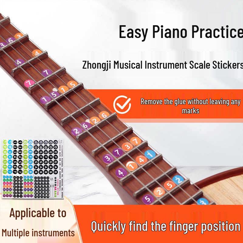 Universal Zhongruan Fingering & Note Stickers – Residue-Free, Easy-Remove Fretboard Positioning