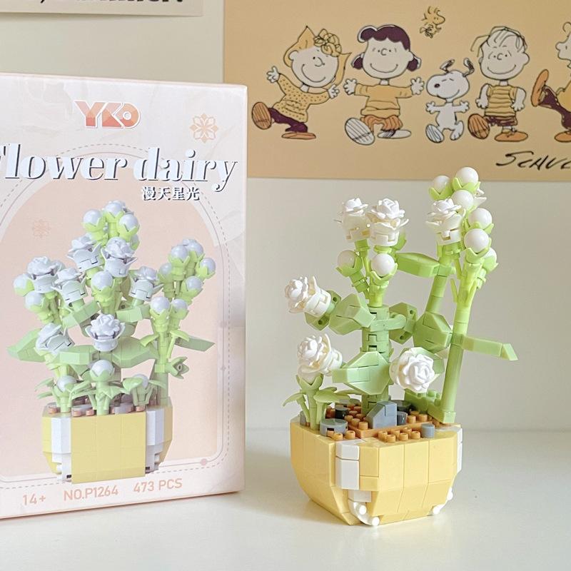 Simulated Flower Building Blocks, Sunflowers, Roses, Succulent Potted Plants, Eternal Building Blocks, Flower Bouquets, and Children's Toys