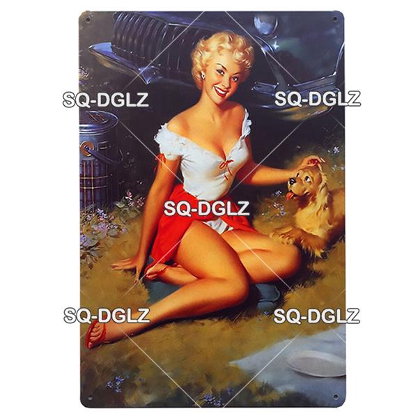 [SQ-DGLZ] Pinup Girl Plakette Metall Vintage Bar Möbel Teller Garagenschild Vintage Deko Man Cave Dekoration Geschenk