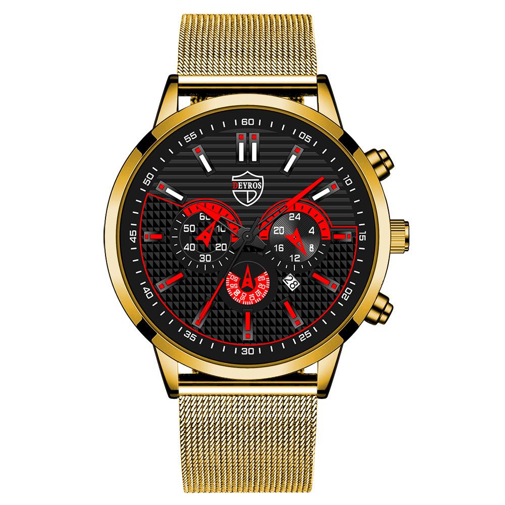 Trendy Men'S Watch Student Quartz Watch Stainless Steel Watch Calendar