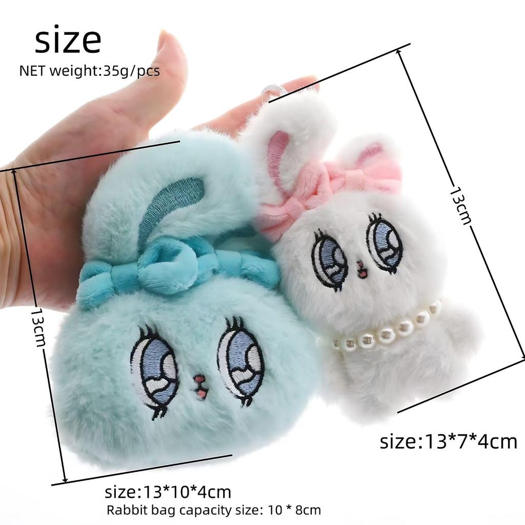 [KOVOL] Esther Bunny Rabbit Plush Toy Keychain, Korean Style, Fluffy Rabbit Key Ring, Cute Gift for Kids and Adults, Birthday Gift (White)