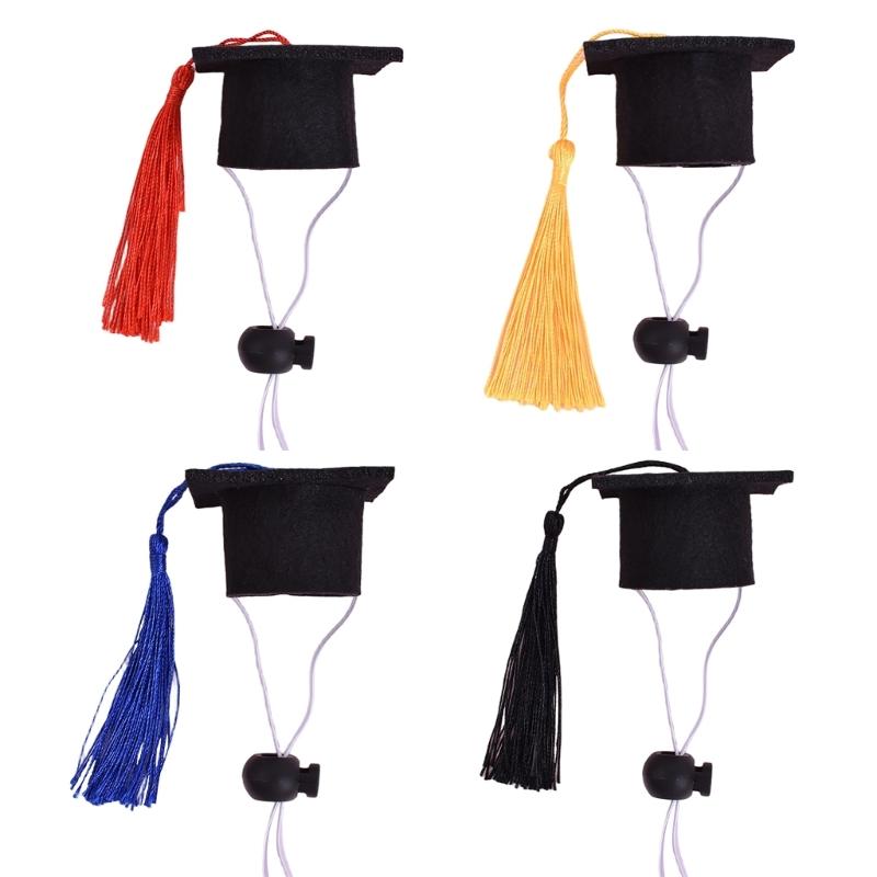 Nonwoven Graduation Hat for Small Companion Animals, Mini Hanging Accent with Sliding Stretch Tie Design for Photos