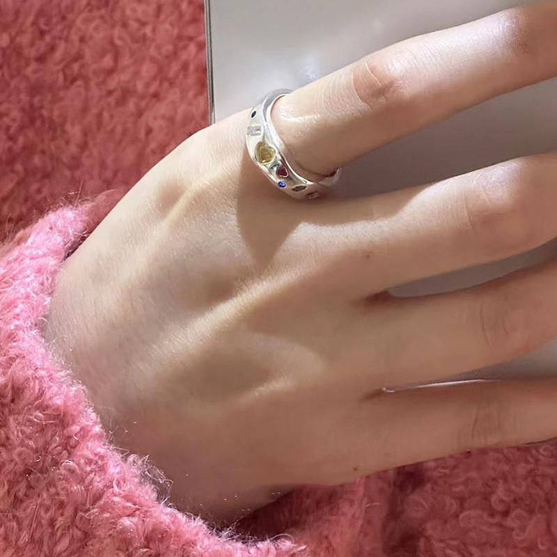 Ring Copper Fashionable For Women With Unique Geometric Design And Colorful Zircon Candy