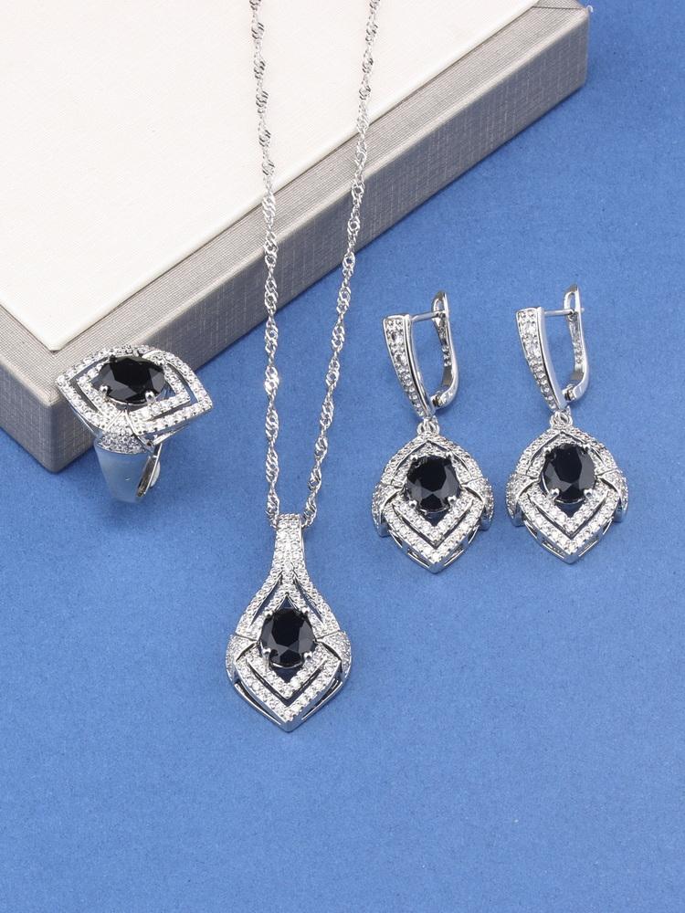 10-Colors Wedding Party Dresses   Luxury Women Jewelry Gift Set Zircon Necklace And Earrings Ring Bridal Costume