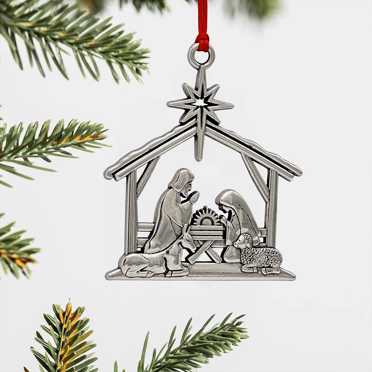 2Pcs Metal Christmas Tree Hanging Ornament, Alloy Nativity Christmas Decoration, Christmas Tree Decoration Pendant, Christmas Home Decoration 2pcs