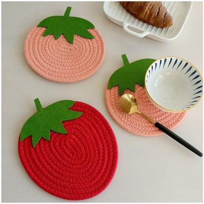 1 Stück Erdbeere Obst Form Tischset Tisch Getränk Tee Coaster Tasse Teller Pad Baumwolle Topflappen Hochzeit Party Dekoration