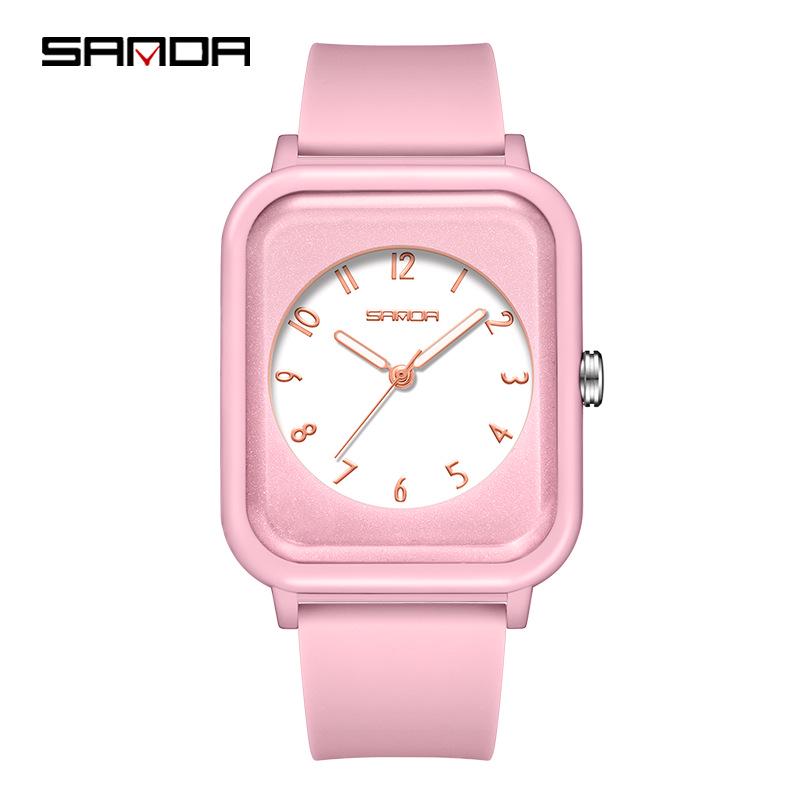 Sanda Korean Style Square Quartz Watch for Men & Women - Luminous, Fashionable Student Design вишневый розовый