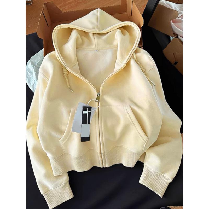 Korean Style Women's Hooded White Sweater Jacket with Zipper Cardigan