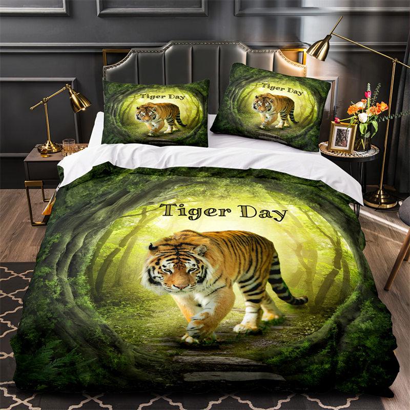 Tiger Leopard Lion Duvet Cover Set Africa Wild Animals Bedding Set 3D Red Rose Flowers Quilt Cover Twin King Queen Bedroom Decor