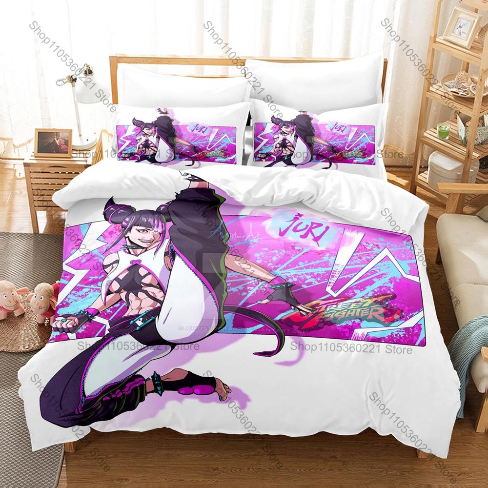 Personality Juri Han Bedding Set New Duvet Cover Pillowcase Street Fighter Game Anime Style Soft Bed Set Twin Full Queen King