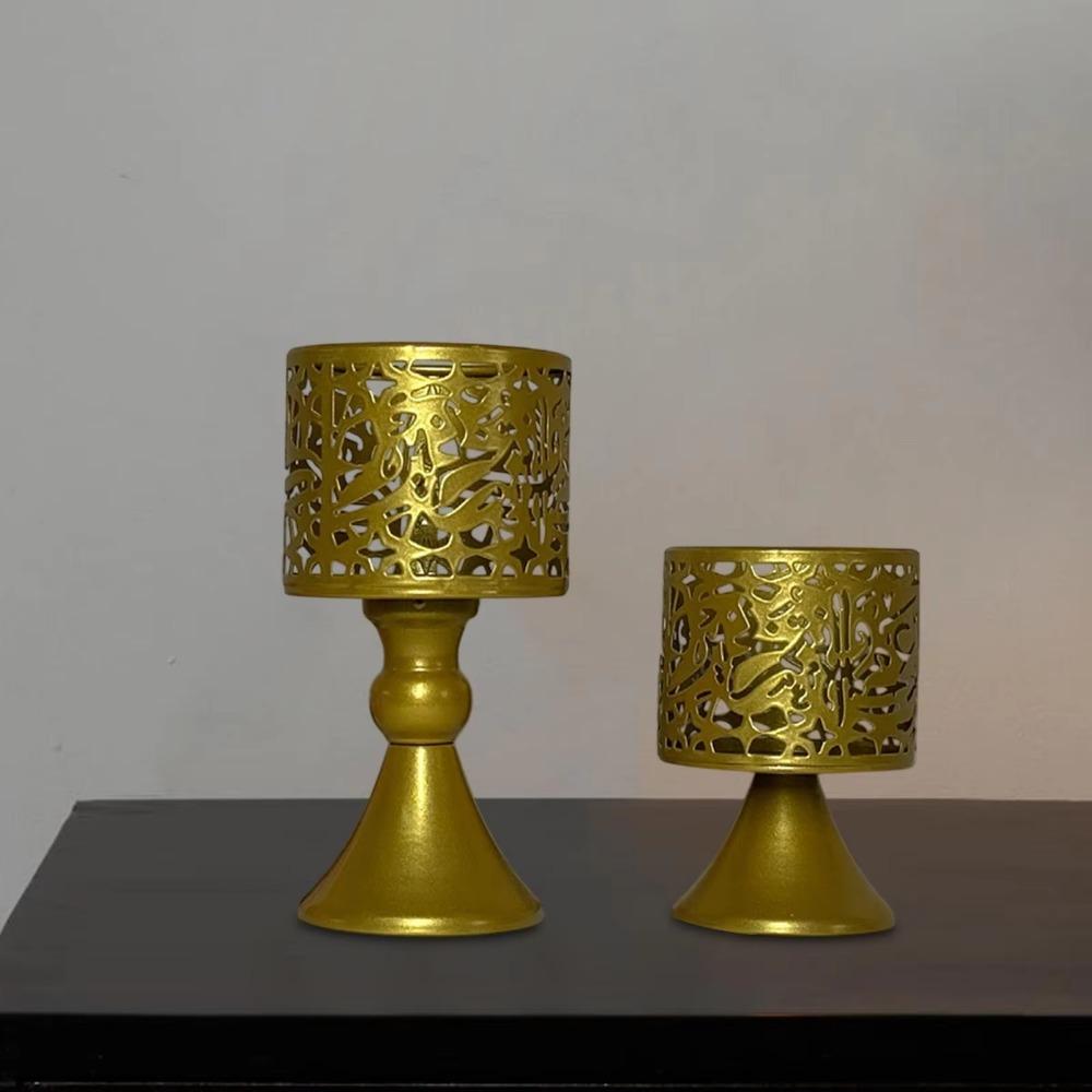 2Pcs/set Pedestal Base Iron Hollow Candle Cup Retro Design Round Candle Stands Atmosphere Decor