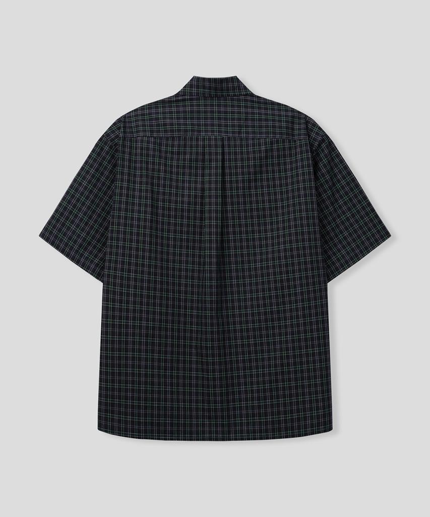 BLACK MOMENT Nerd Check Oversized Short Sleeve Shirt [Navy]