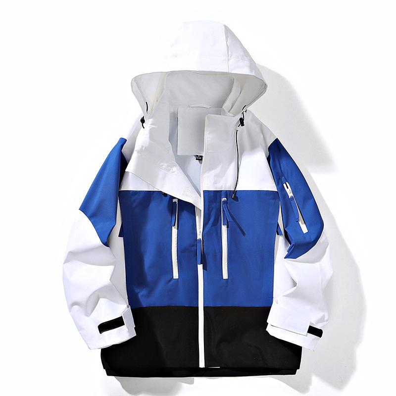 Unisex Color Block Hooded Windbreaker: Windproof & Waterproof Mountaineering Jacket for Spring & Autumn