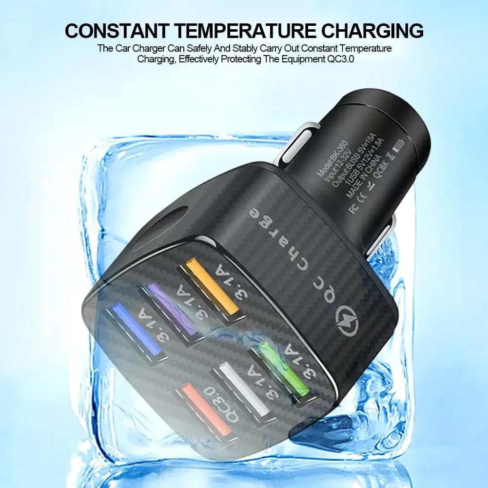 75W 6 USB Car Charger Fast Charging Phone Adapter in Car 15A For iPhone 13 12 Pro Xiaomi Huawei Samsung Car Quick Charge