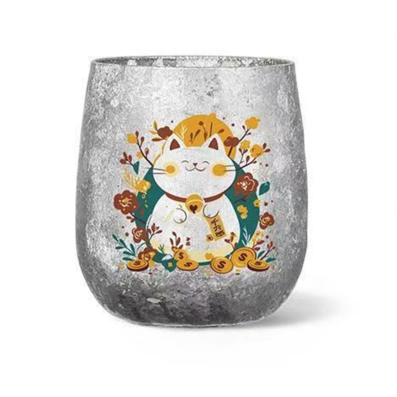 Pure Titanium Coffee Cup Cartoon Lucky Cat Shiba Inu Dog  Pattern Titanium Water Cup Japanese Style Teacup 240ML Egg Shaped Cup 201-300ml