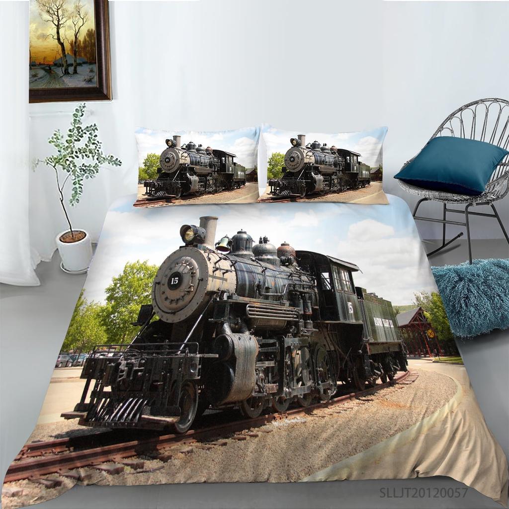 Retro Steam Train Bedding Set Industrial Style Duvet Cover Men'S And Boys' Cover Gifts Warm Soft Breathable And Comfortable