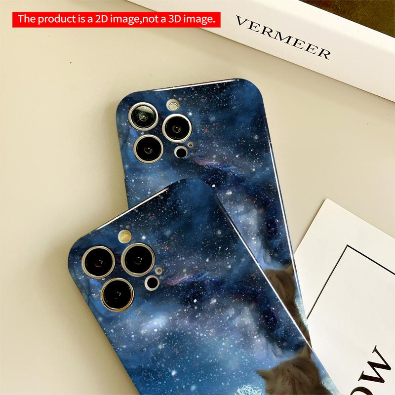 2DFlat Starry Night Cats In Grass All Inclusive Film Hard iPhone Case, Compatible with iPhone 18 Pro Max 17 16 15 14 13 12 11