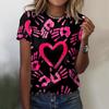 Summer Round Neck 3D Love Print Top Fashionable Casual Short Sleeved Women's T-shirts