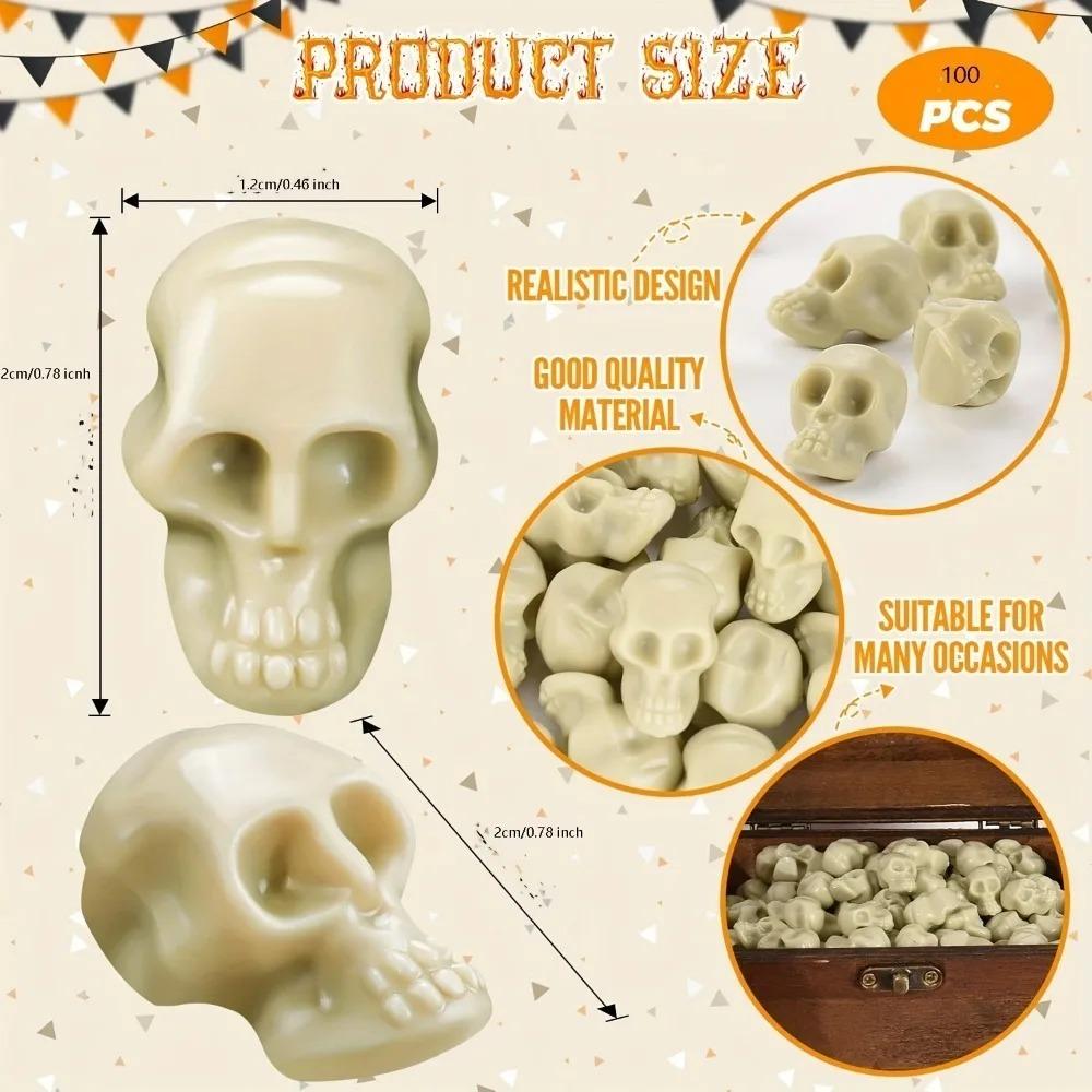 100PCS Mini Scary Skull Heads Statue Luminous Plastic Halloween Skull Miniature Figurine Pranky Prop Micro Landscape