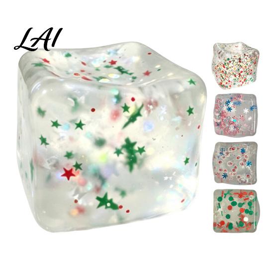 Ice Cube Squeeze Toy Christmas Toy Confetti Filled Stress Relief Portable Toys Slow Rebound Clear for Anxiety Reduction Stocking Stuffers