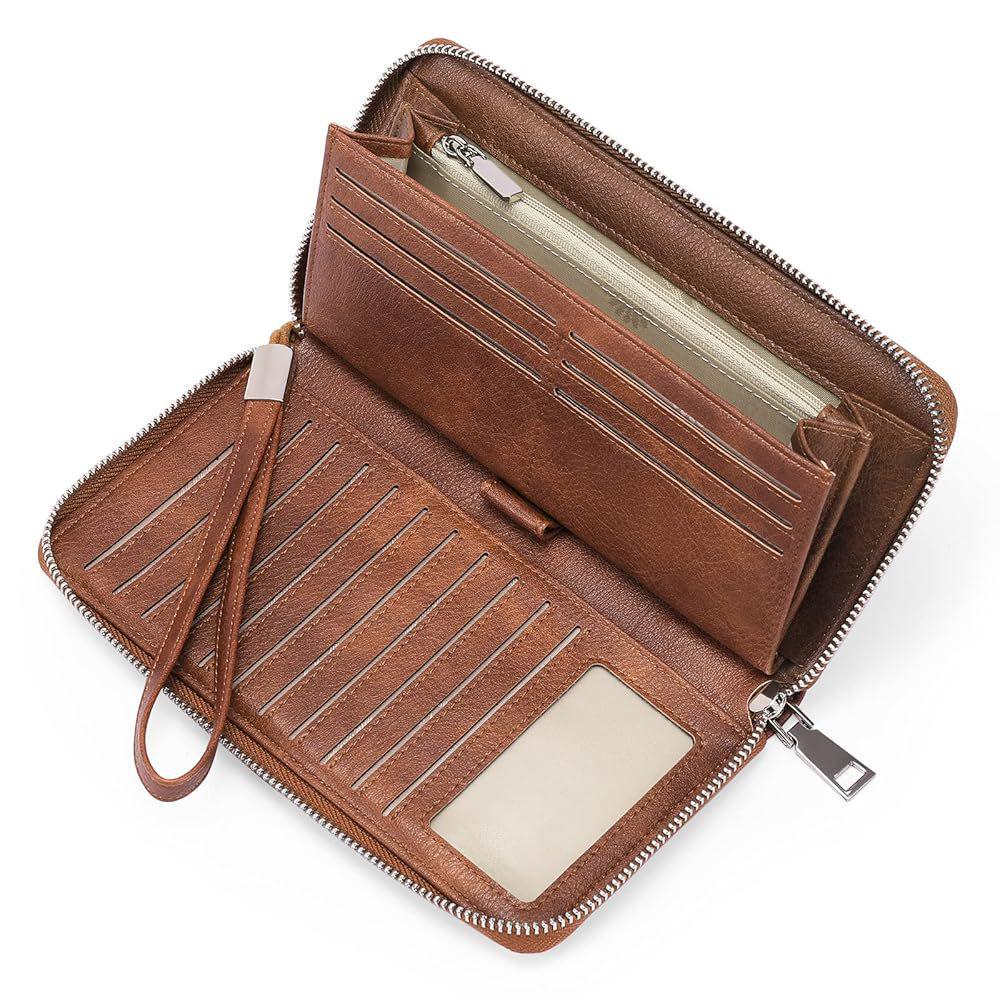 Portafoglio da donna in pelle PU Antifurto RFID, Grande capacità, Lungo ed Elegante con Multiple Tasche per Carte.