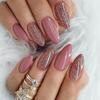 Dusty Rose Glitter Press-On Nails - Almond Shaped, European & American INS Style, Cinnamon Nude Wearable Nails