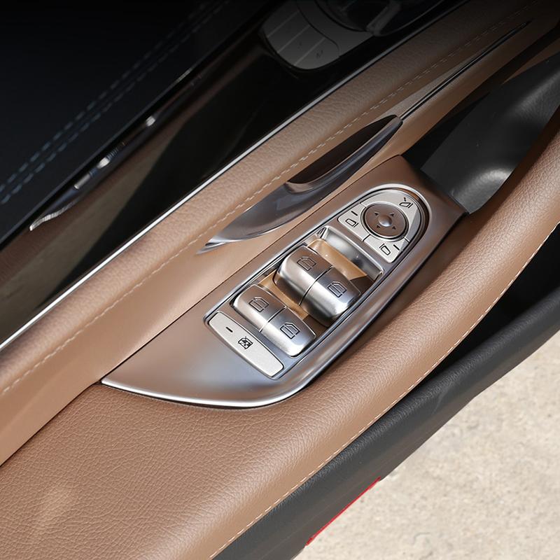 Carbon Fiber Silver Inner Door Armrest Window Lift Switch Button Cover Trim For Mercedes Benz E Class W213 2016- Car