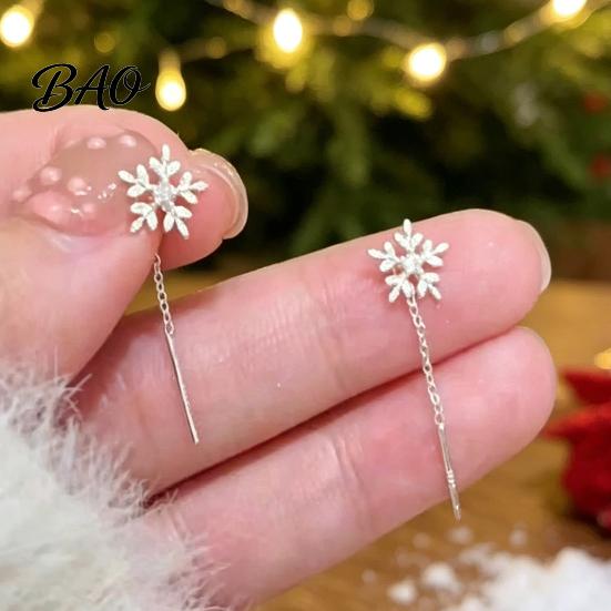 Holiday Party Accessories 1 Pair Snowflake Earrings for Women, Sparkling Dangle Earrings, Winter Long Minimalist Drop Chain Ear Line Christmas Jewelry