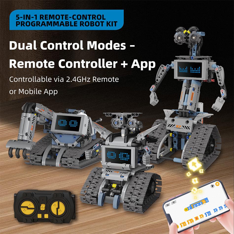 5 IN 1 Technical Remote Control APP Programmable Digital LED Expressions Display RC Robot Building Blocks Bricks Toys Kids Gifts