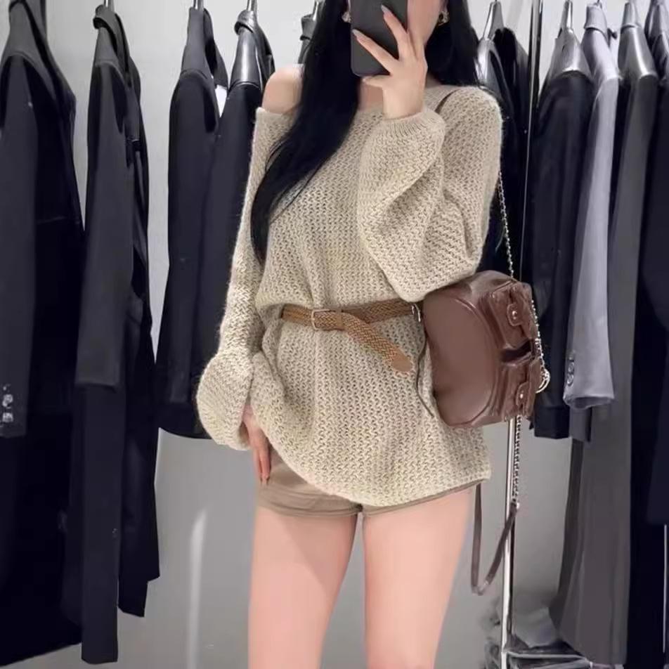 

Women s Early Autumn 2025 French Knit Openwork Long Sleeve Mid-Length Casual Top One Size, Recommended for 90-135 kg