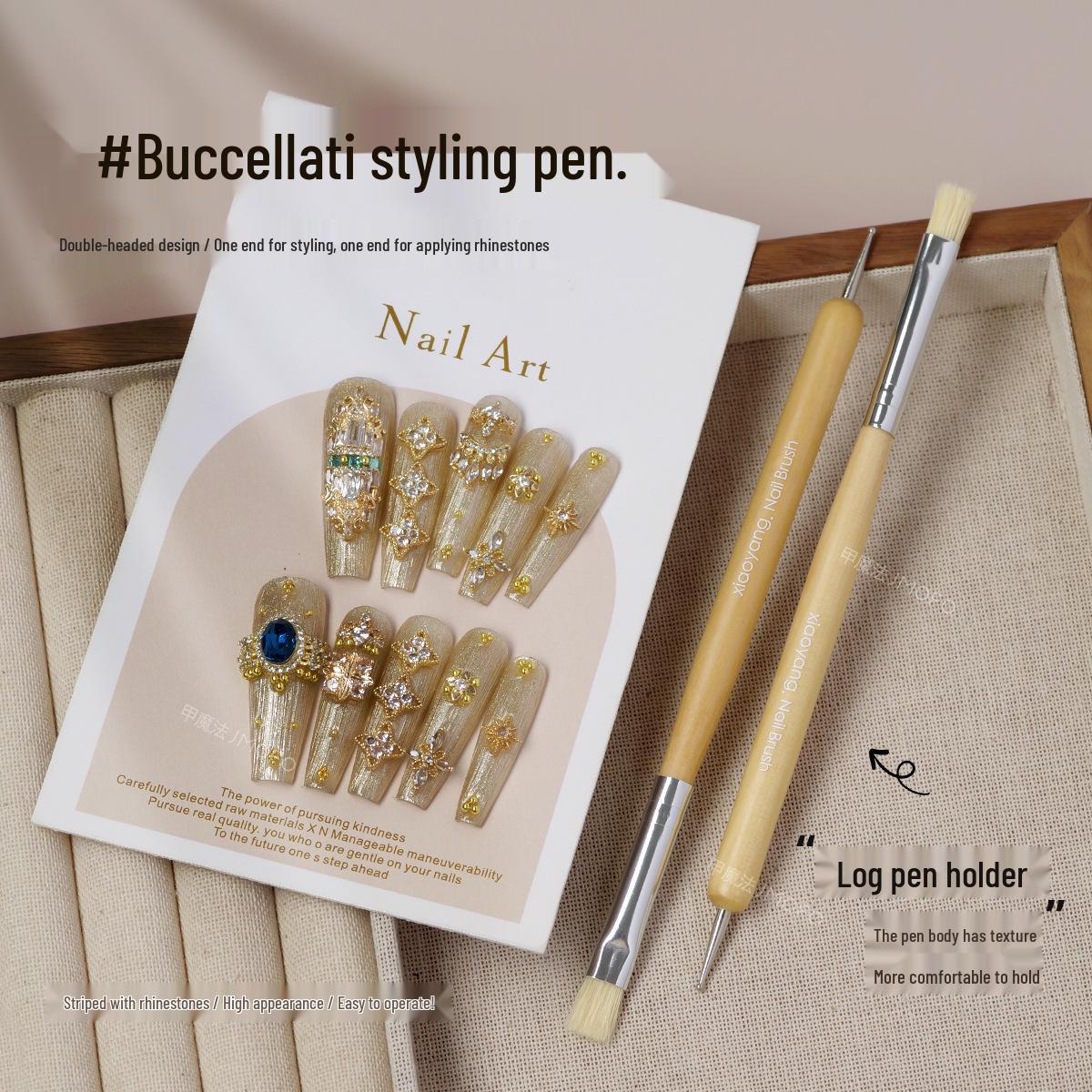 

Double-headed Buccellati Nail Art Pen: Original Wood Short Bristle & Hard Texture Brush for Styling Gel in Nail Salon Tools