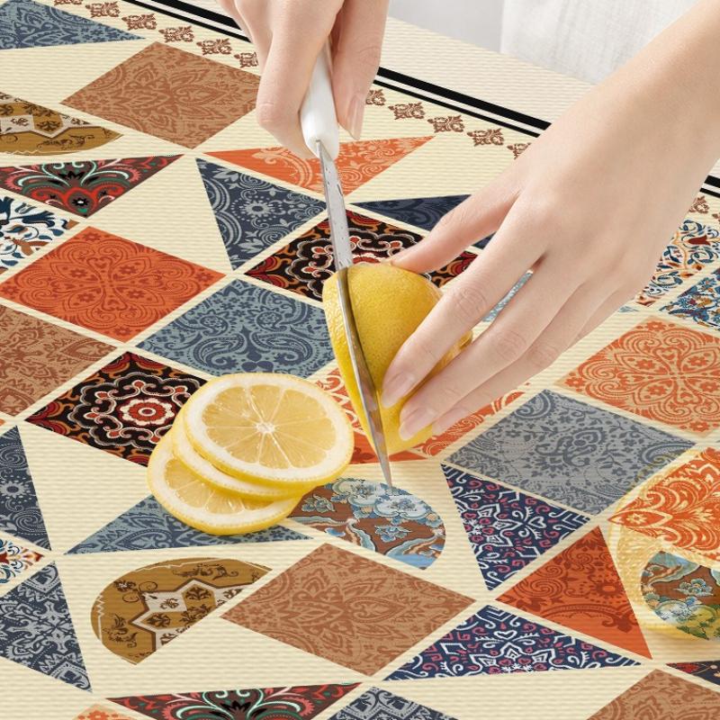 Ethnic Style Waterproof Tablecloth Family Gathering Oil Proof Wash Free Dining Table Mat Easy To Maintain Thick Anti Slip Desktop Protective Cover