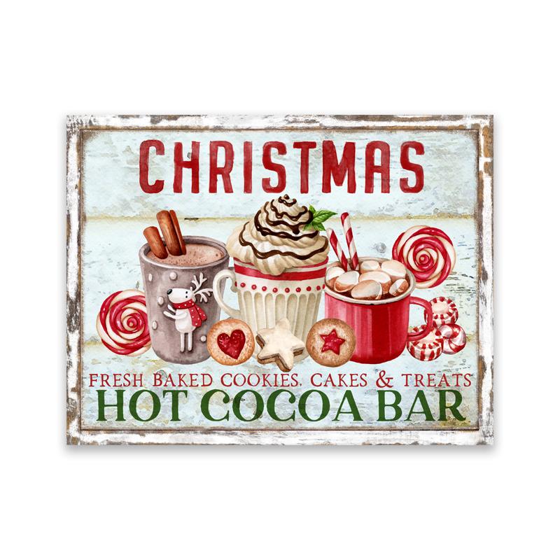 Kitchen Christmas Wall Art Print Hot Chocolate, Candyland Express, Gingerbread Bakery Sign Poster Vintage Canvas Painting Decor