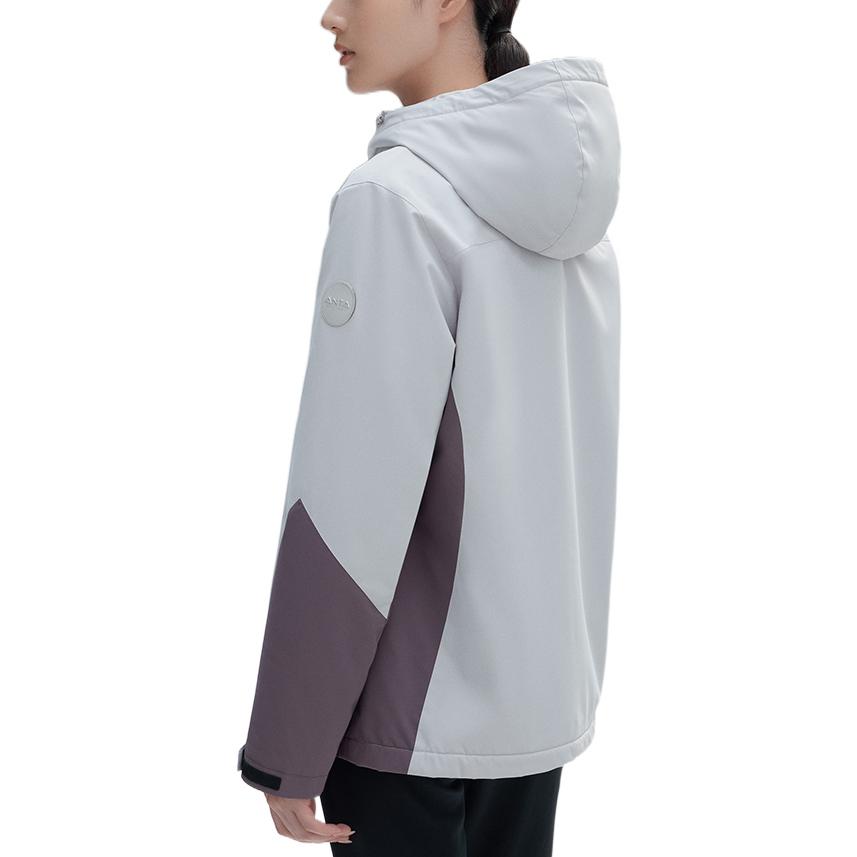 Anta Comprehensive Training Series Logo Print Zipper Hooded Fleece Jacket Women Jackets Fleece-Purple Gray 962247601-4