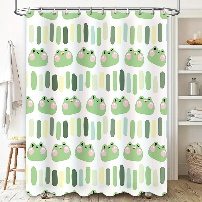 Cute Green Frog Pattern Shower Curtain for Bathroom Decor Kids Bathing Room Waterproof Fabric Home Living Room Decoration White