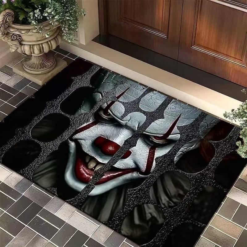 Halloween Clown Horror Theme Doormat Manhole Cover Design Entryway Anti Slip Mat Halloween Decor Personalized Rug