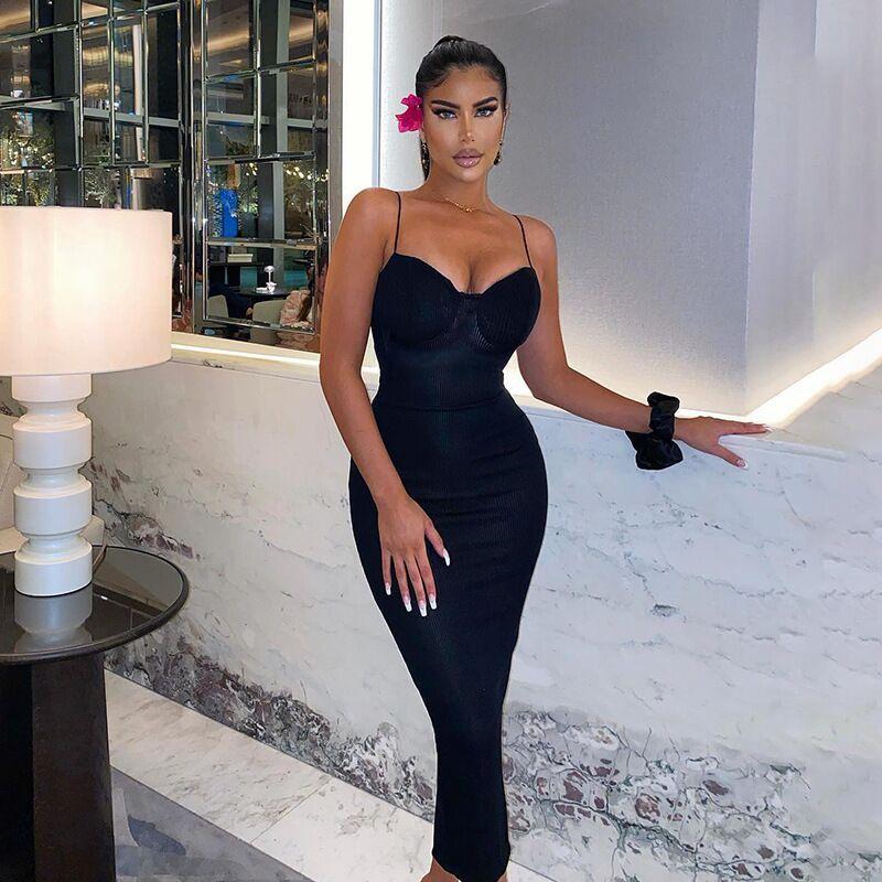 

European and American women s clothing autumn new suspender long dress fashion chest wrap slim hip wrap dress women S чёрный