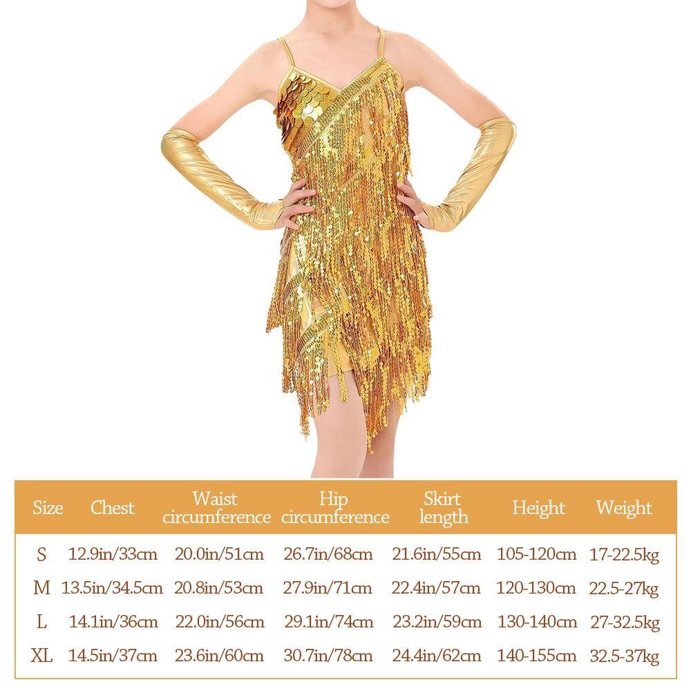 With Gloves Kids Latin Dance Dress Tassel Dance Performance Outfits  Children Girls