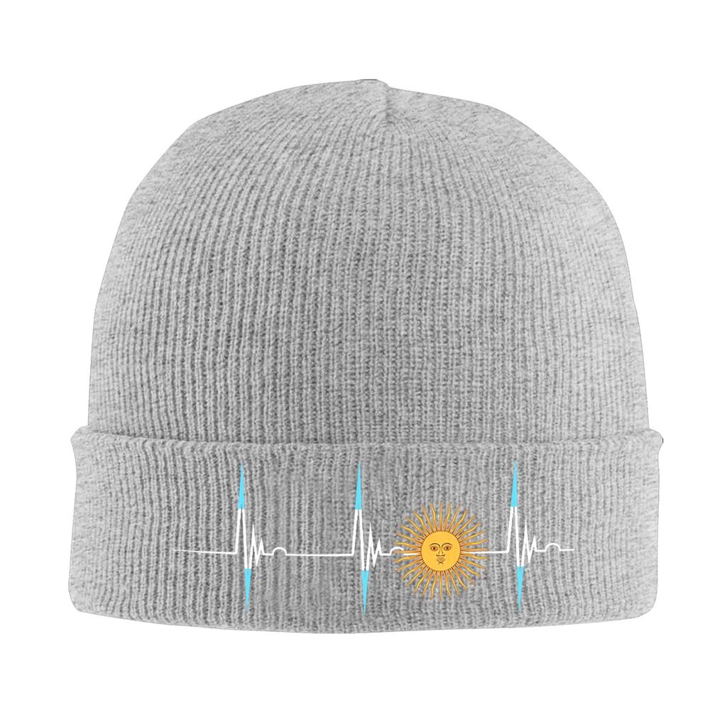 Argentina Sun May Heartbeat ECG Pulse Argentine Pride Knitted Hat for Women Unisex Beanie Winter Hats  Warm Melon Cap