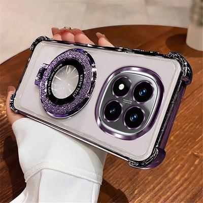 Shockproof Plating Magnetic Bracket Phone Case For Xiaomi Redmi Note 14 15 Pro Plus 15 15C 14C 14S 4G 5G Sodt Silicone Cover