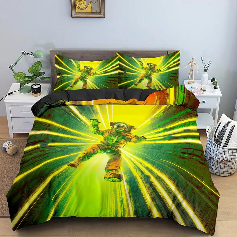 Astronaut King Queen Duvet Cover Space Cycling Bedding Set Cartoon Universe Comforter Cover Galaxy 2/3Pcs Polyester Quilt Cover