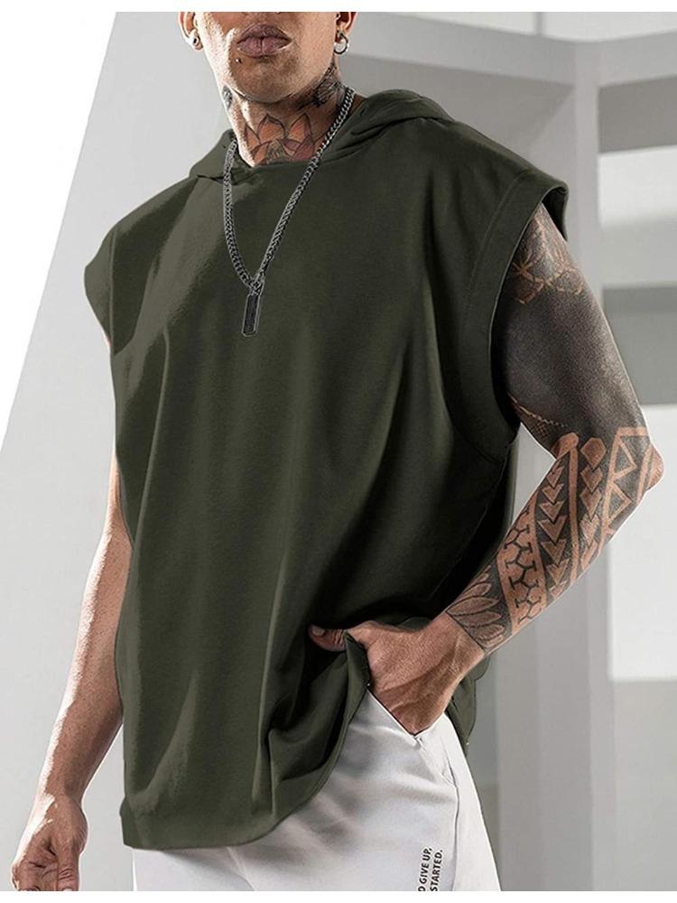 Super Cool Boys Vest Summer Sleeveless T-shirt Daily Fitness Fashion Hooded Solid Color Vest Training Casual Top