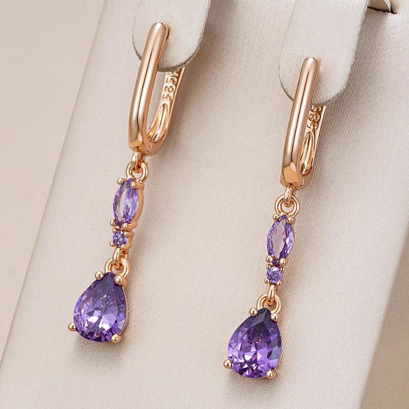 Shiny Purple Natural Zircon Drop Earrings For Women Trend  Rose Gold Color Bride Wedding Fine Jewelry Crystal Gift