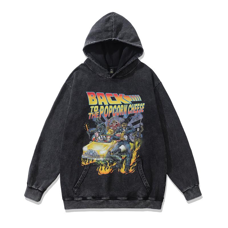 Autumn And Winter Men'S Hooded Sweater American Retro 430G Pure Cotton Washed Old Printed Hoodie For Men And Women